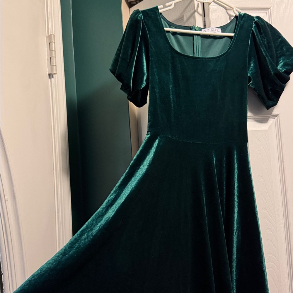 Ivy City Co Velvet Dress in Deep Green